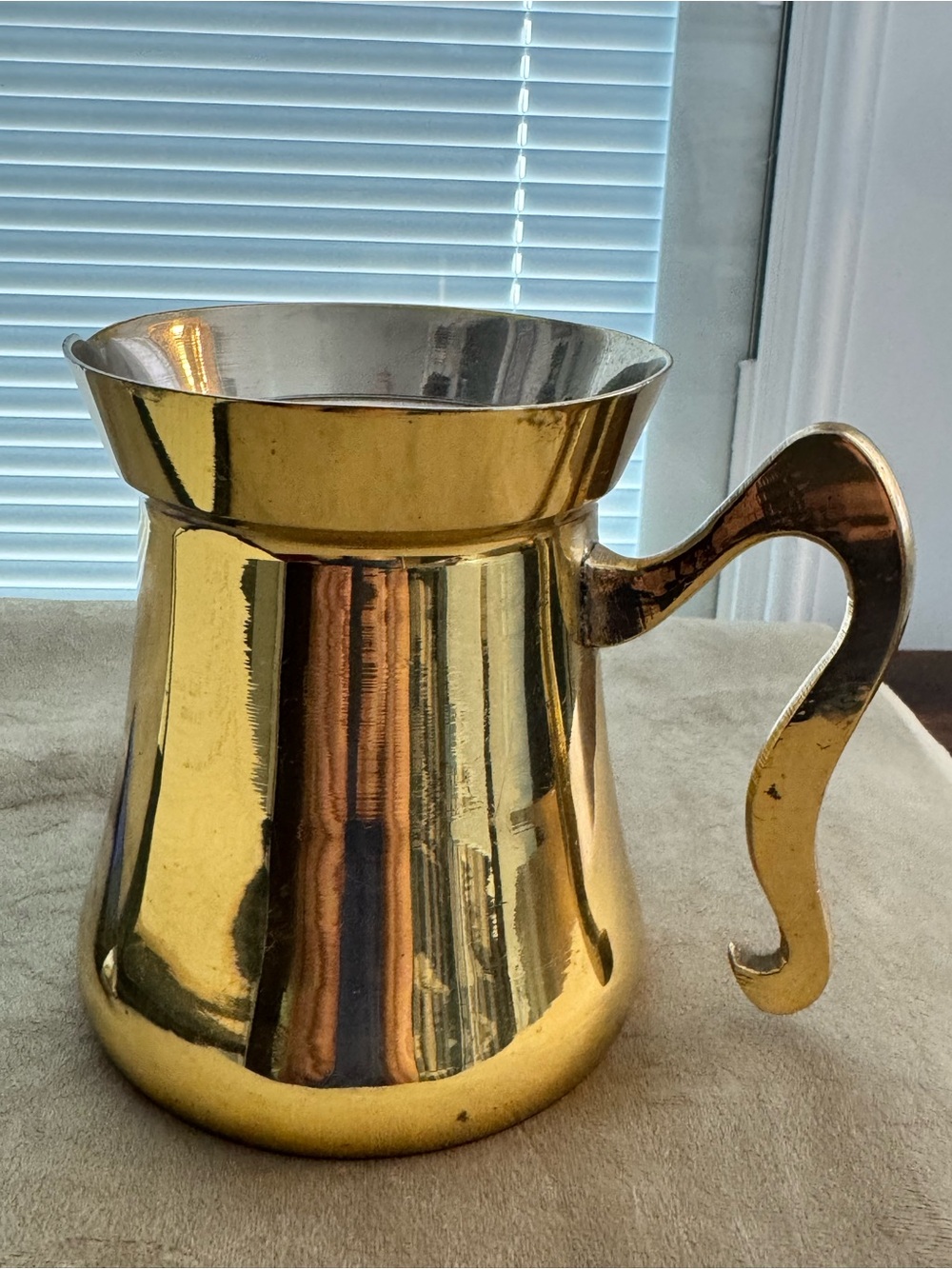 Vintage Solid Brass Pitcher: Mid-Century Serpentine Handle, Made in India